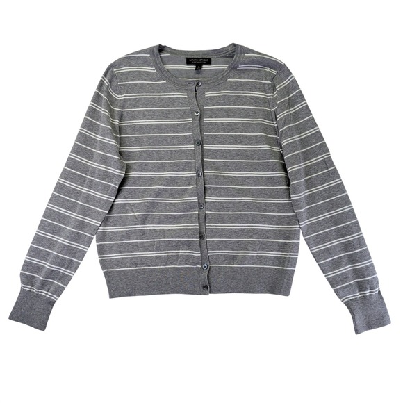 Banana Republic Sweaters - Banana Republic Womens Large Gray Striped Stretch Cotton Button Cardigan Sweater